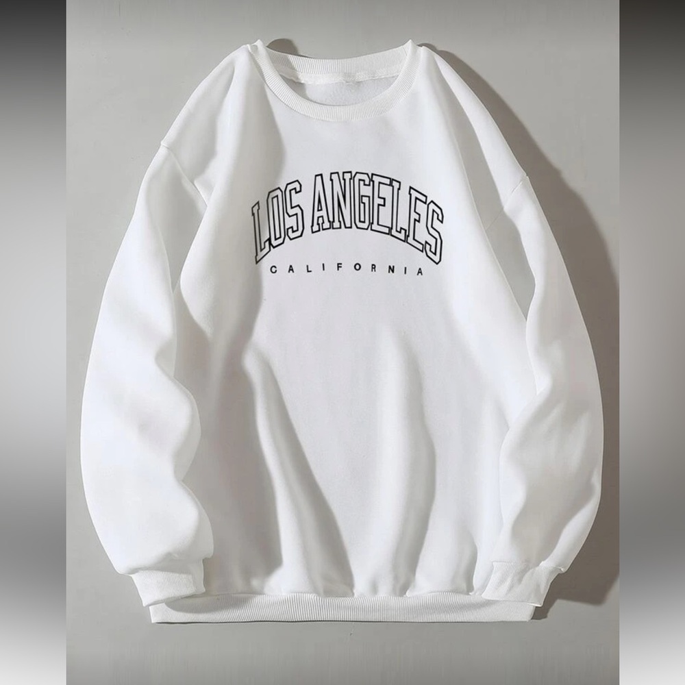 SHEIN White Los Angeles Crewneck Sweater